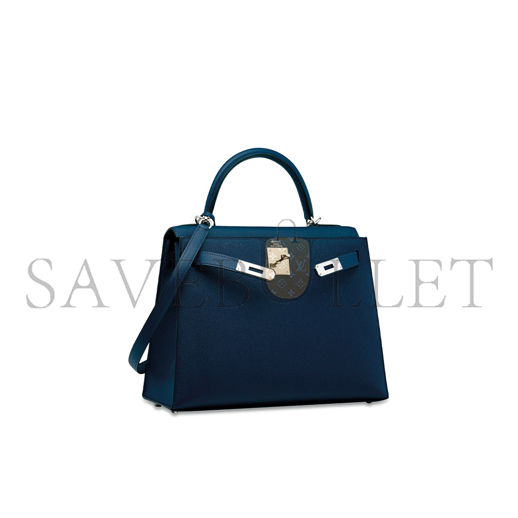 HERMÈS MASTER AN INDIGO KELLY 25 WITH PALLADIUM HARDWARE (25*17*7cm)